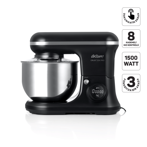 Arzum AR1186 Crust Mix Pro Stand Mikser 5L Kapasiteli 3 Farklı Aparat 1500W, Siyah