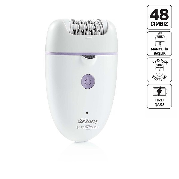 Arzum AR5173 Sateen Touch Şarjlı Epilasyon Cihazı, 48 Cımbızlı Başlık, 2 Farklı Hız Ayarı, Led Işık Sistemi