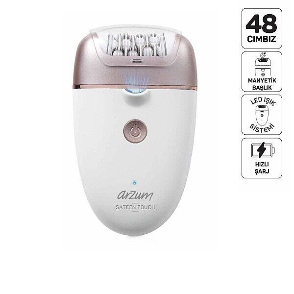 Arzum AR5175 Sateen Touch Şarjlı Epilasyon Seti, 48 Cımbızlı Başlık, 2 Farklı Hız Ayarı, Led Işık Sistemi