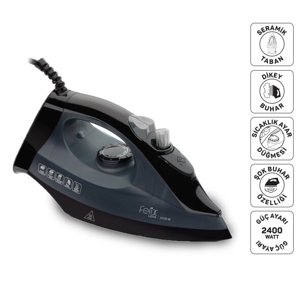 Arzum FL663 Liena Seramik Tabanlı Ütü, 2400W, 120 g/dk Şok Buhar, Otomatik Temizleme, Dik Buhar, Siyah