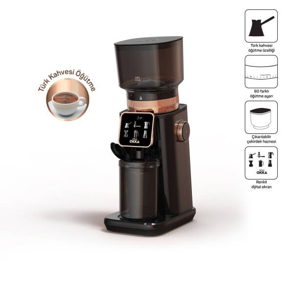 Arzum OK0044 Master Grind Kahve Öğütücü, 60 Öğütme Ayarlı, Dijital Ekranlı, Bakır